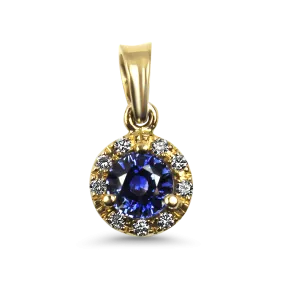 14k Yellow Gold Sapphire and Diamond Halo Pendant