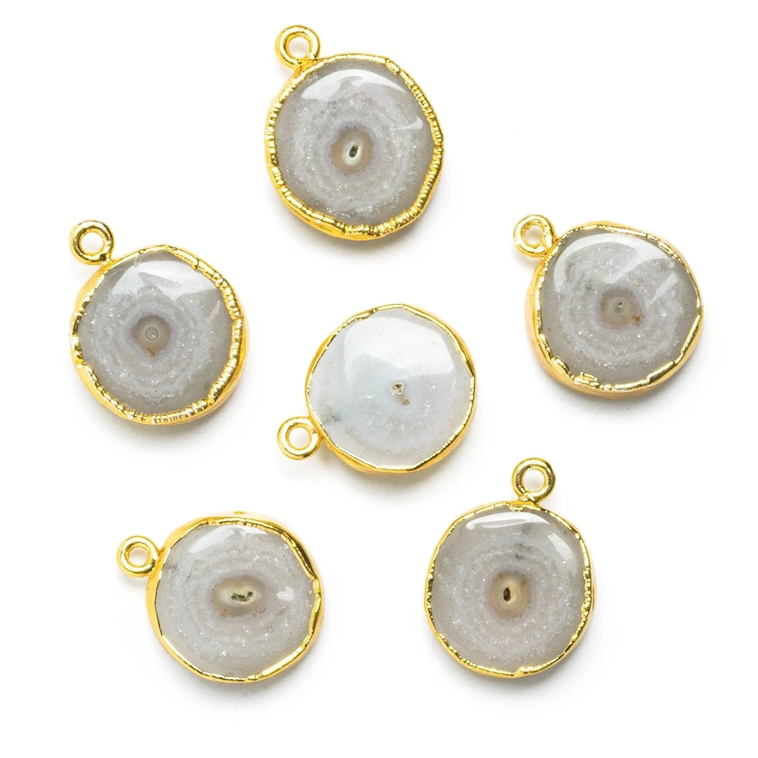 16mm Gold Leafed Solar Quartz Coin Pendant 1 piece