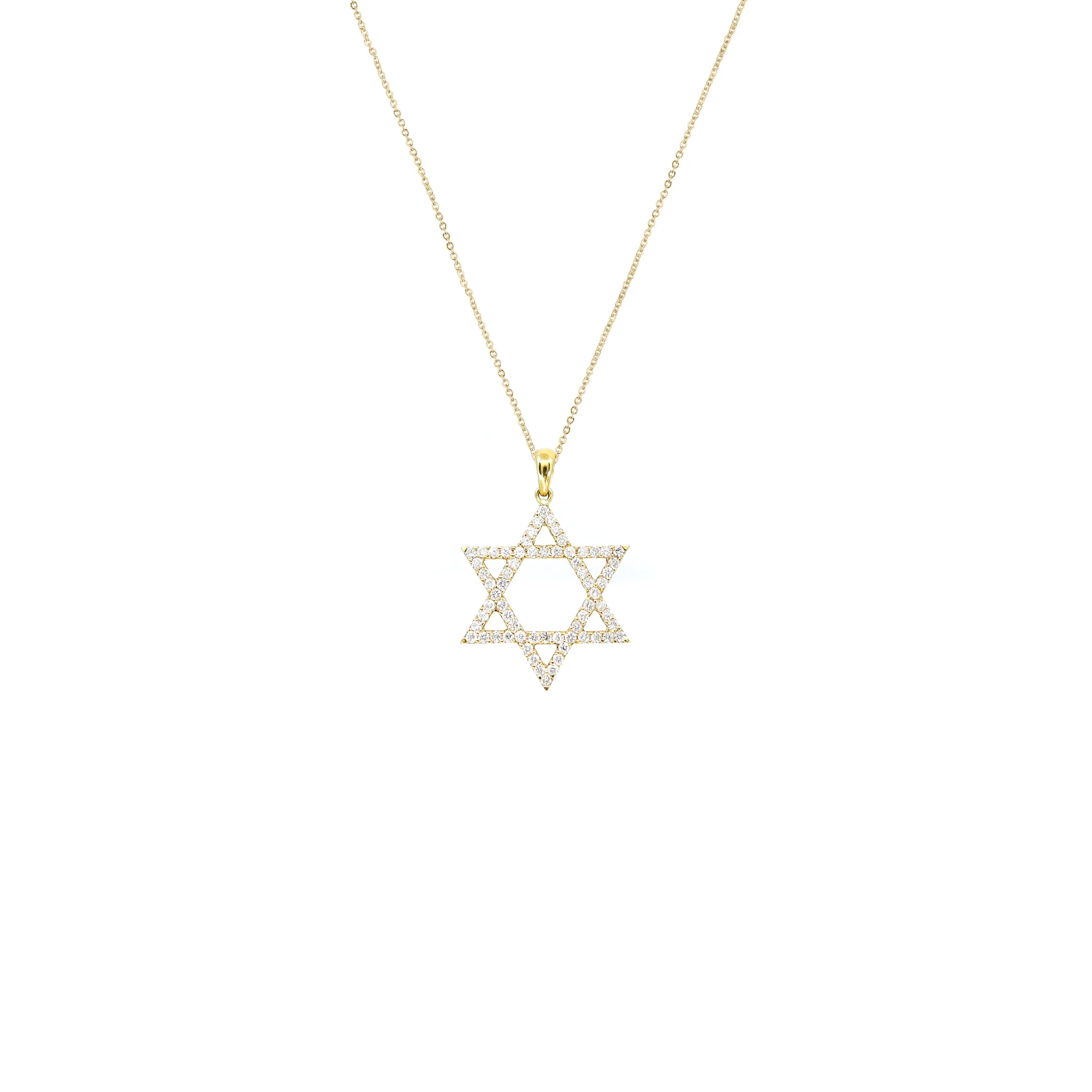 18K Yellow Gold Tdw. 0.55ct Diamond Star of David Pendant - 20738303