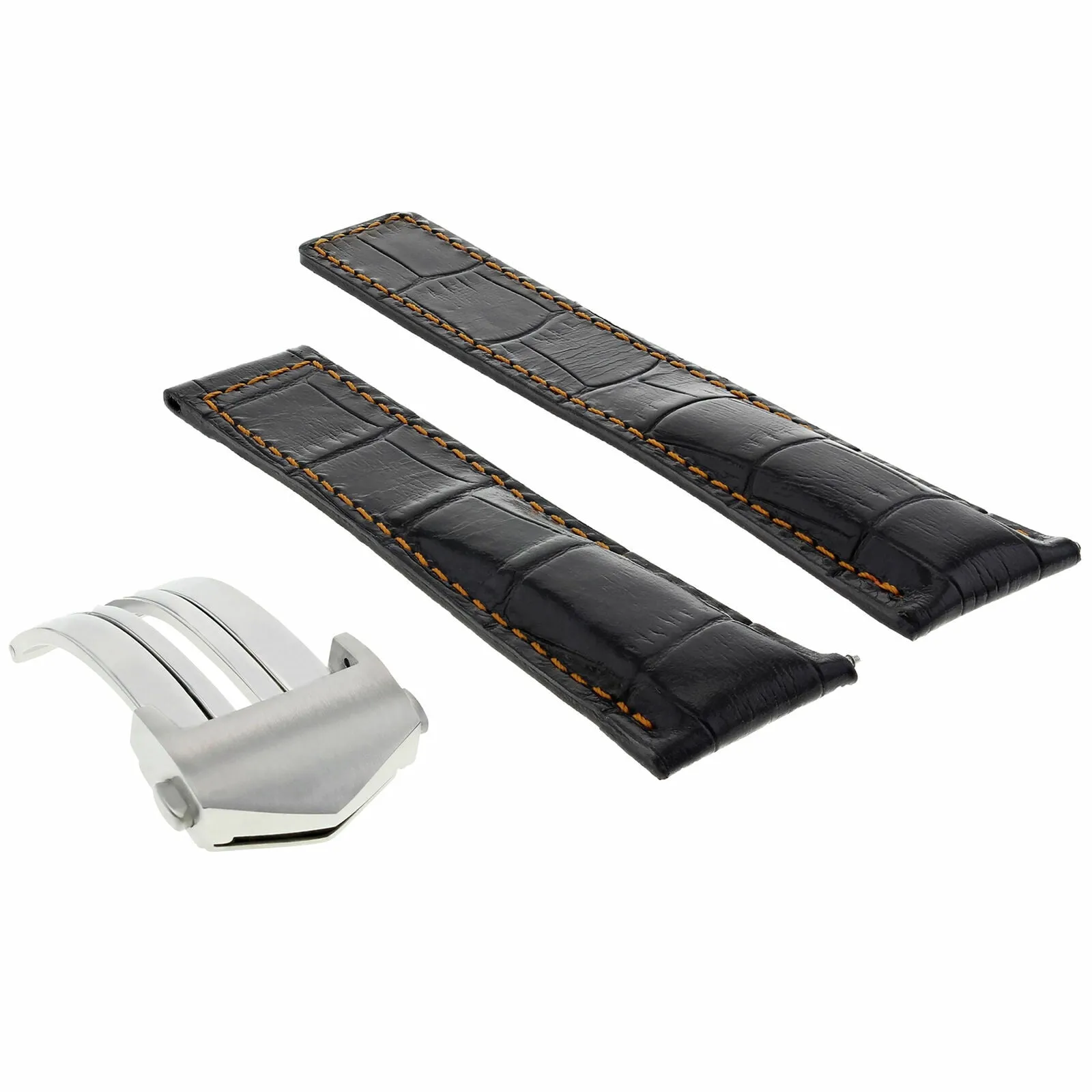 19MM LEATHER STRAP BAND FOR TAG HEUER CARRERA TWIN TIME BLACK ORANGE STITCH 3TC