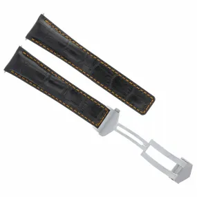 19MM LEATHER STRAP BAND FOR TAG HEUER CARRERA TWIN TIME BLACK ORANGE STITCH 3TC