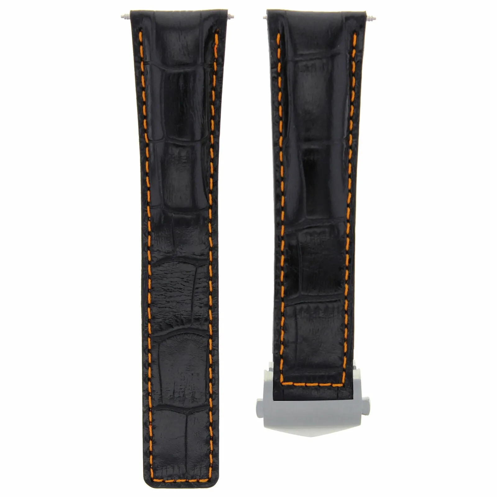 19MM LEATHER STRAP BAND FOR TAG HEUER CARRERA TWIN TIME BLACK ORANGE STITCH 3TC
