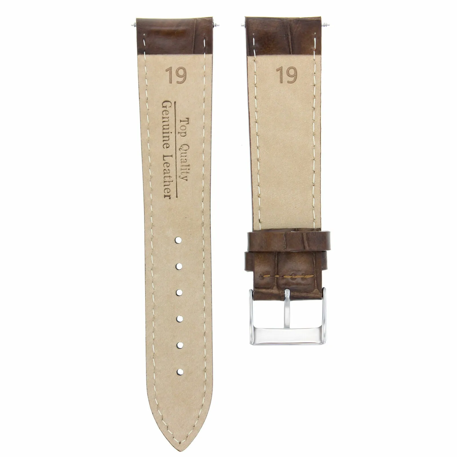 19MM LEATHER WATCH BAND STRAP FOR GIRARD PERREGAUX LIGHT BROWN WHITE STITCHING