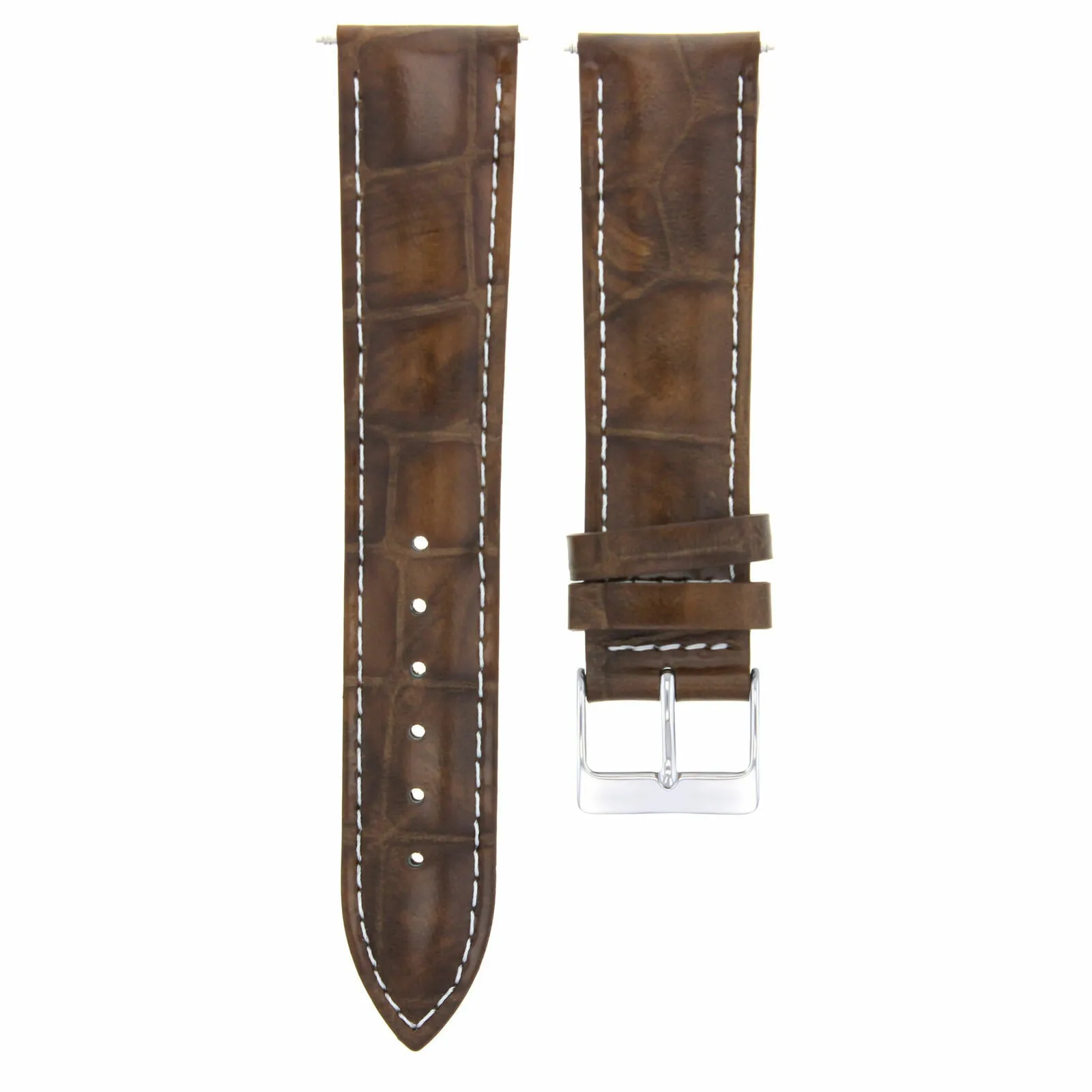 19MM LEATHER WATCH BAND STRAP FOR GIRARD PERREGAUX LIGHT BROWN WHITE STITCHING