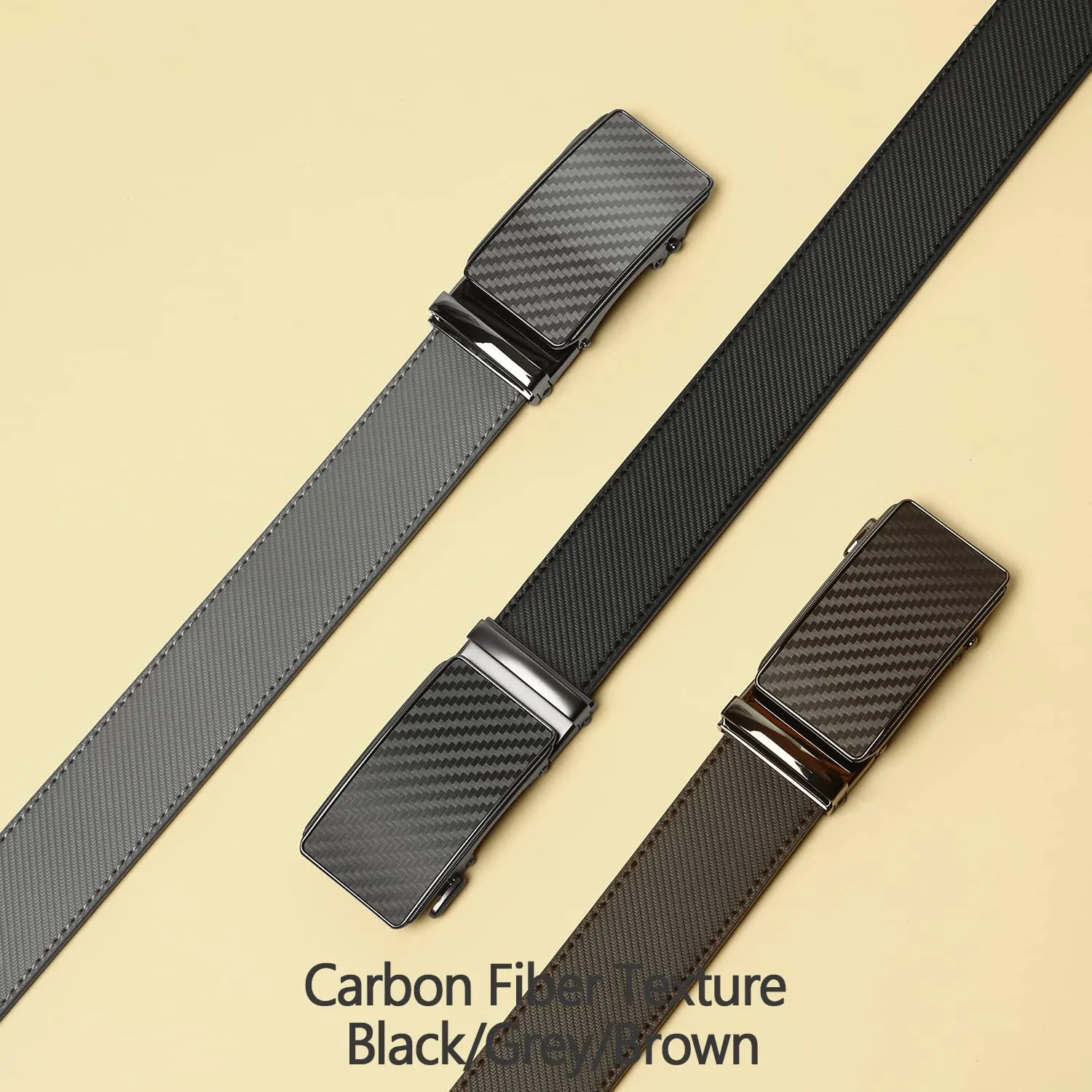 2 Pack Ratchet Belt 1 3/8", Leather Dress Belt with Click Sliding Buckle in Gift Set Box, Mens Adjustable Belt Trim to Fit (Carbon Fiber Black/Gray/Grey, 28"-42" Waist Adjustable)