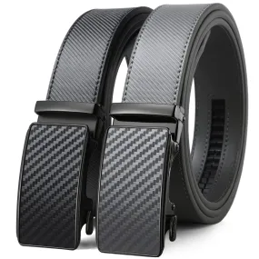2 Pack Ratchet Belt 1 3/8", Leather Dress Belt with Click Sliding Buckle in Gift Set Box, Mens Adjustable Belt Trim to Fit (Carbon Fiber Black/Gray/Grey, 28"-42" Waist Adjustable)