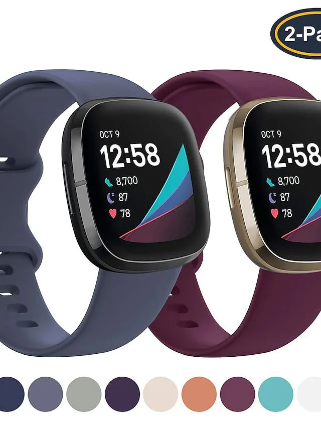 2 Pack Smart Watch Band Compatible with Fitbit Versa 4 / Sense 2 / Versa 3 / Sense Soft Silicone Smartwatch Strap Waterproof Adjustable Breathable Sport Band Replacement  Wristband