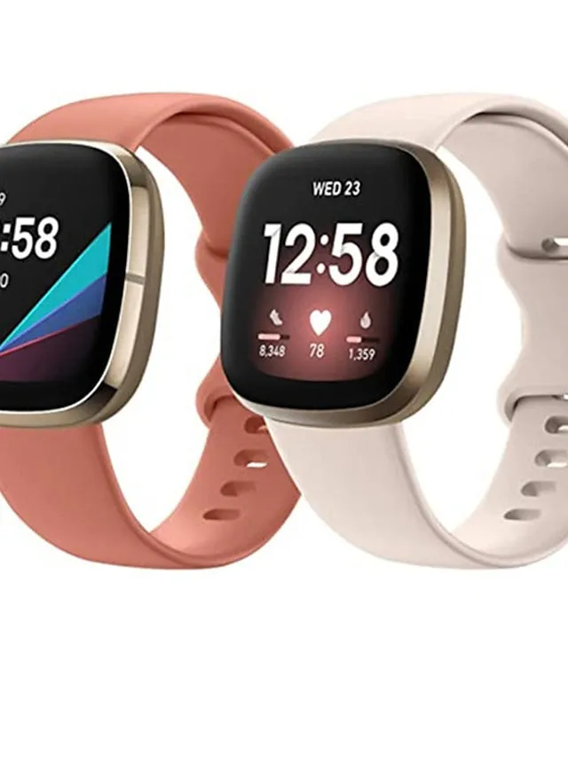 2 Pack Smart Watch Band Compatible with Fitbit Versa 4 / Sense 2 / Versa 3 / Sense Soft Silicone Smartwatch Strap Waterproof Adjustable Breathable Sport Band Replacement  Wristband