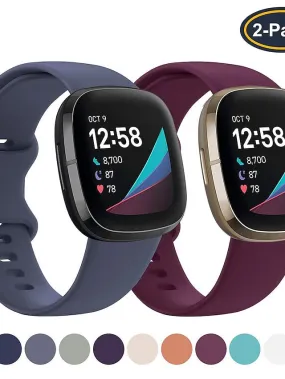 2 Pack Smart Watch Band Compatible with Fitbit Versa 4 / Sense 2 / Versa 3 / Sense Soft Silicone Smartwatch Strap Waterproof Adjustable Breathable Sport Band Replacement  Wristband