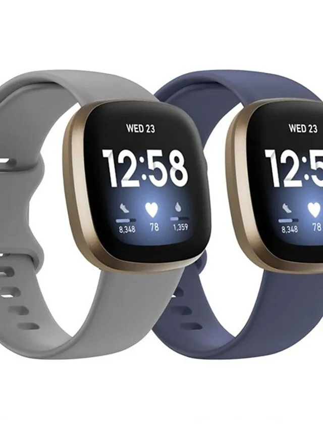 2 Pack Smart Watch Band Compatible with Fitbit Versa 4 / Sense 2 / Versa 3 / Sense Soft Silicone Smartwatch Strap Waterproof Adjustable Breathable Sport Band Replacement  Wristband