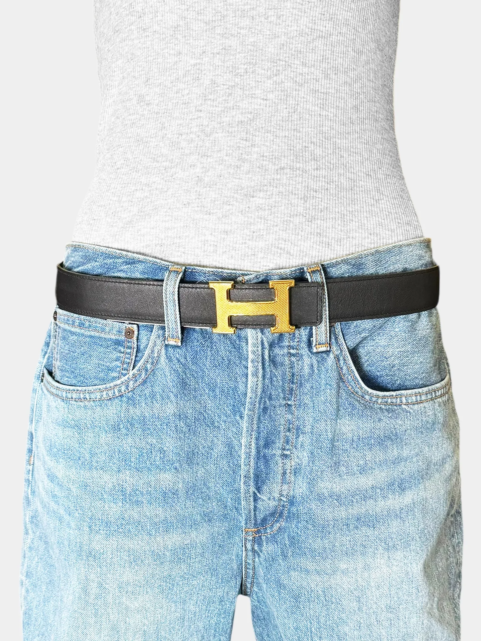 2014 Guillochee Reversible Leather Belt