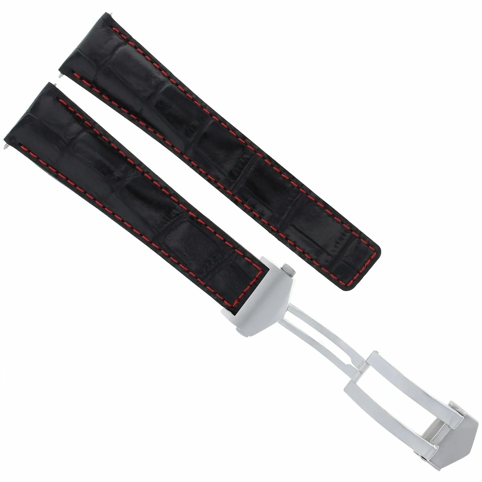 20MM LEATHER STRAP BAND FOR TAG HEUER MONZA WR2110 AQUARACER BLACK RED STITCH