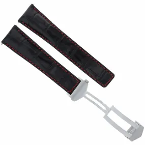 20MM LEATHER STRAP BAND FOR TAG HEUER MONZA WR2110 AQUARACER BLACK RED STITCH