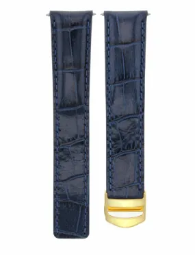 20MM LEATHER WATCH BAND STRAP DEPLOYMENT CLASP FIT CARTIER TANK WATCH BLUE GOLD