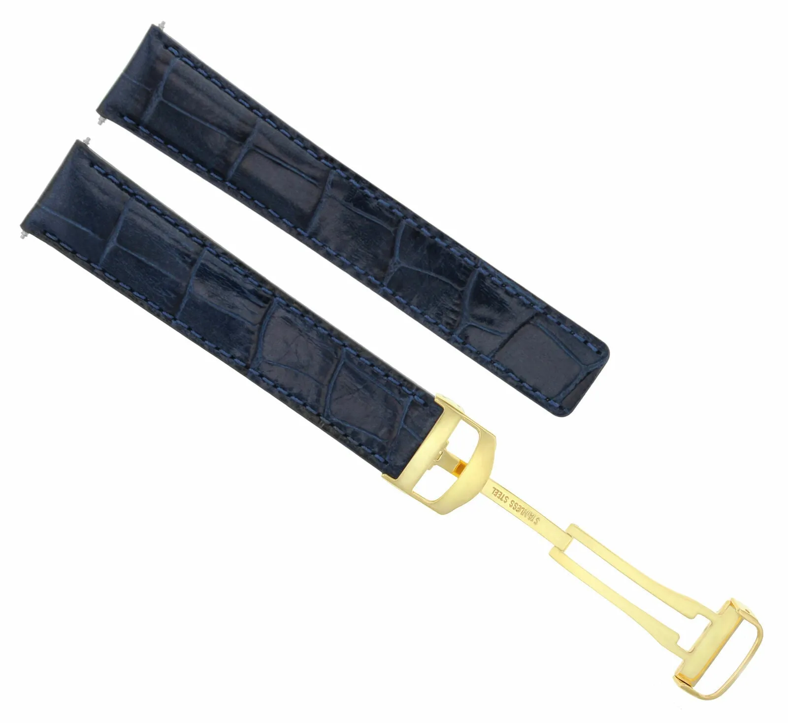 20MM LEATHER WATCH BAND STRAP DEPLOYMENT CLASP FIT CARTIER TANK WATCH BLUE GOLD