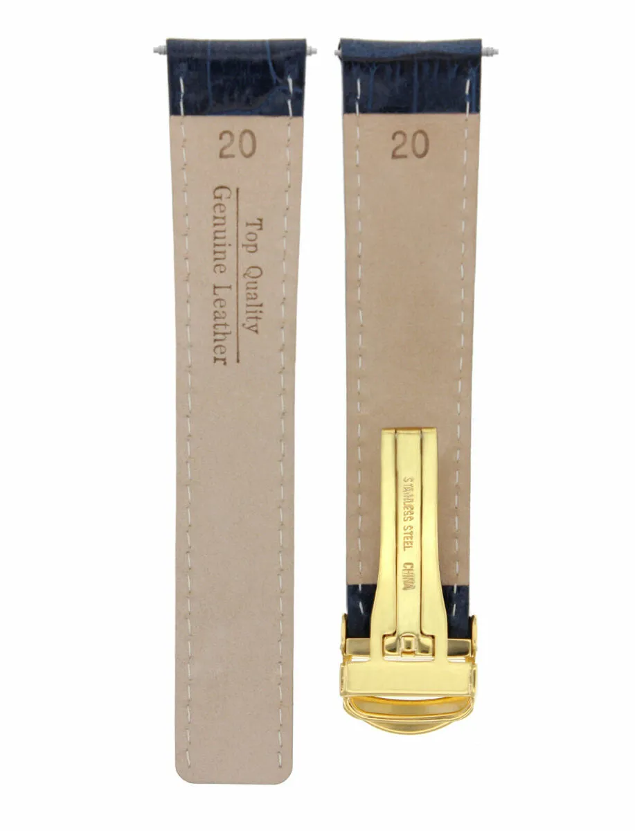 20MM LEATHER WATCH BAND STRAP DEPLOYMENT CLASP FIT CARTIER TANK WATCH BLUE GOLD