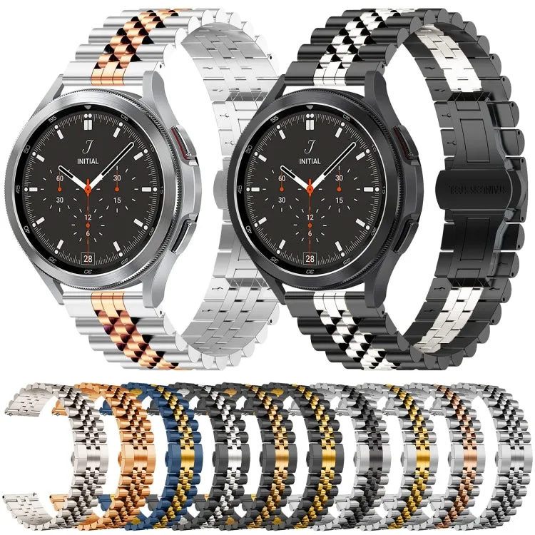 22mm Five-bead Stainless Steel Watch Band(Blue Gold)