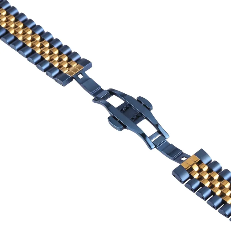 22mm Five-bead Stainless Steel Watch Band(Blue Gold)