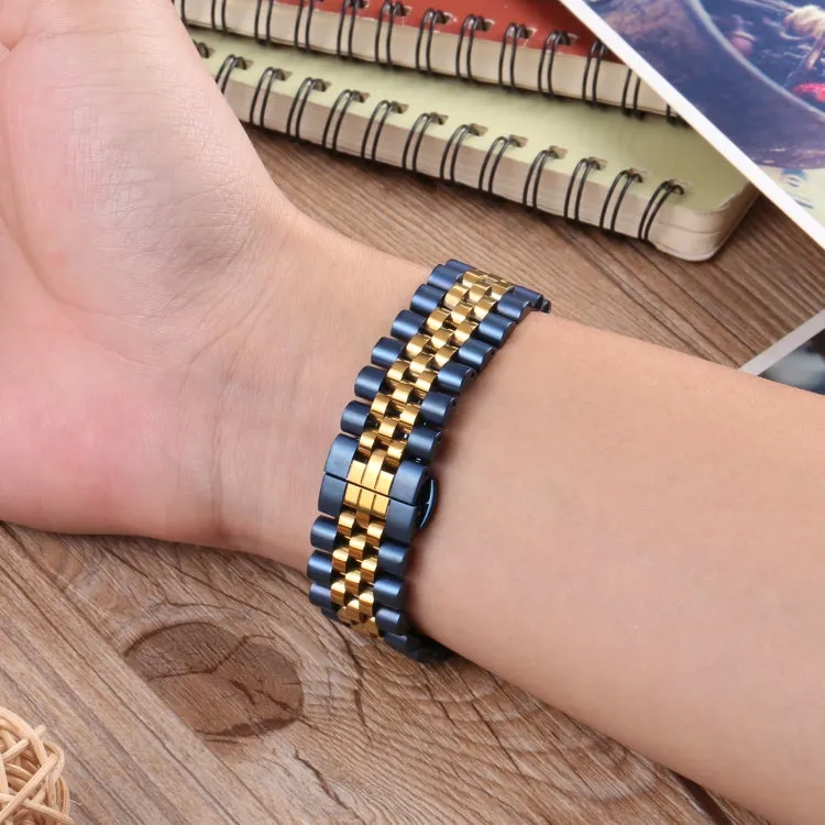 22mm Five-bead Stainless Steel Watch Band(Blue Gold)