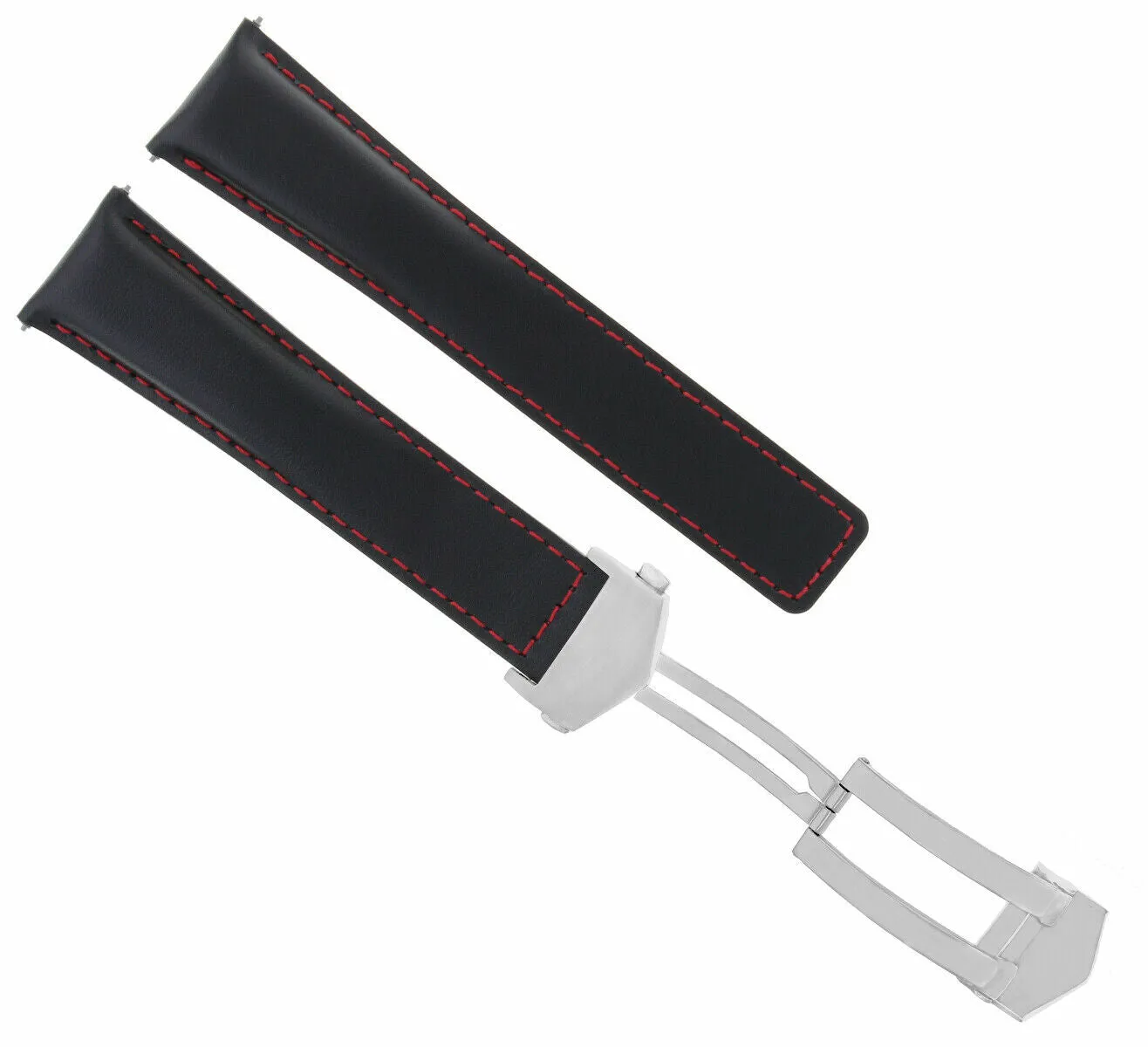 22MM LEATHER BAND STRAP FOR TAG HEUER MONACO CARRERA   CLASP BLACK RED STITCH TQ