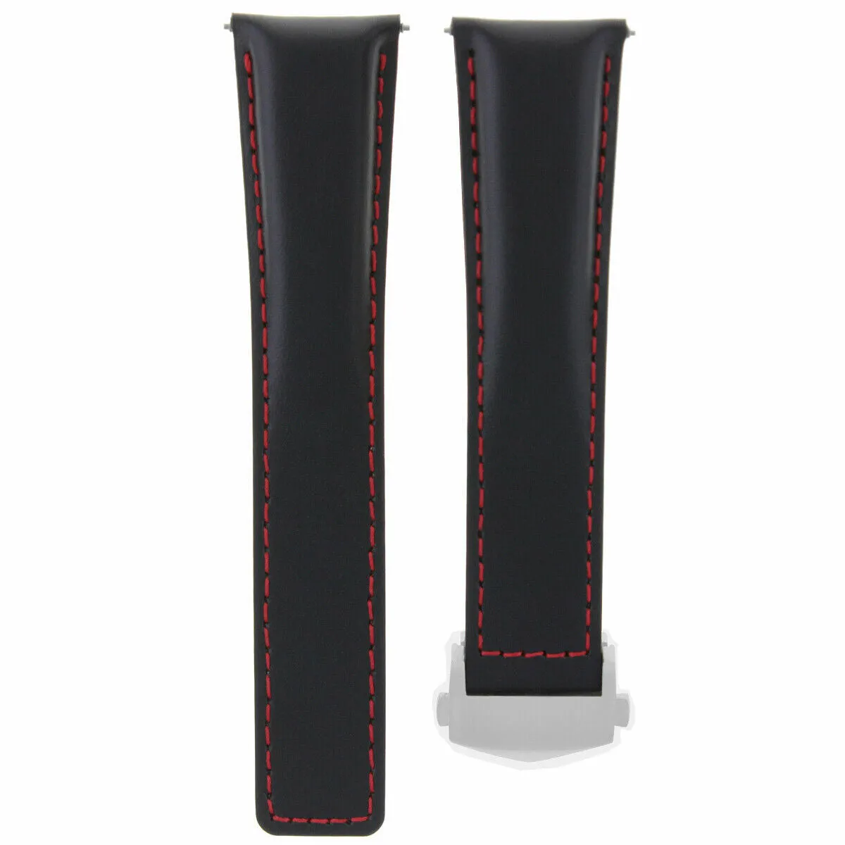 22MM LEATHER BAND STRAP FOR TAG HEUER MONACO CARRERA   CLASP BLACK RED STITCH TQ