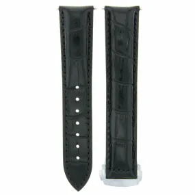 22MM LEATHER STRAP BAND CLASP BUCKLE FOR OMEGA SEAMASTER PLANET OCEAN BLACK
