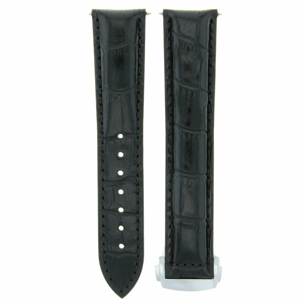 22MM LEATHER STRAP BAND CLASP BUCKLE FOR OMEGA SEAMASTER PLANET OCEAN BLACK