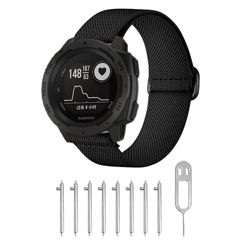 3 Packs Stretchy Nylon Bands Compatible with Garmin Instinct/Instinct 2 Solar, 22mm Sport Breathable Wristband for Garmin Instinct Tactical/Solar/Tide/Esports Black/Gray/Army Green
