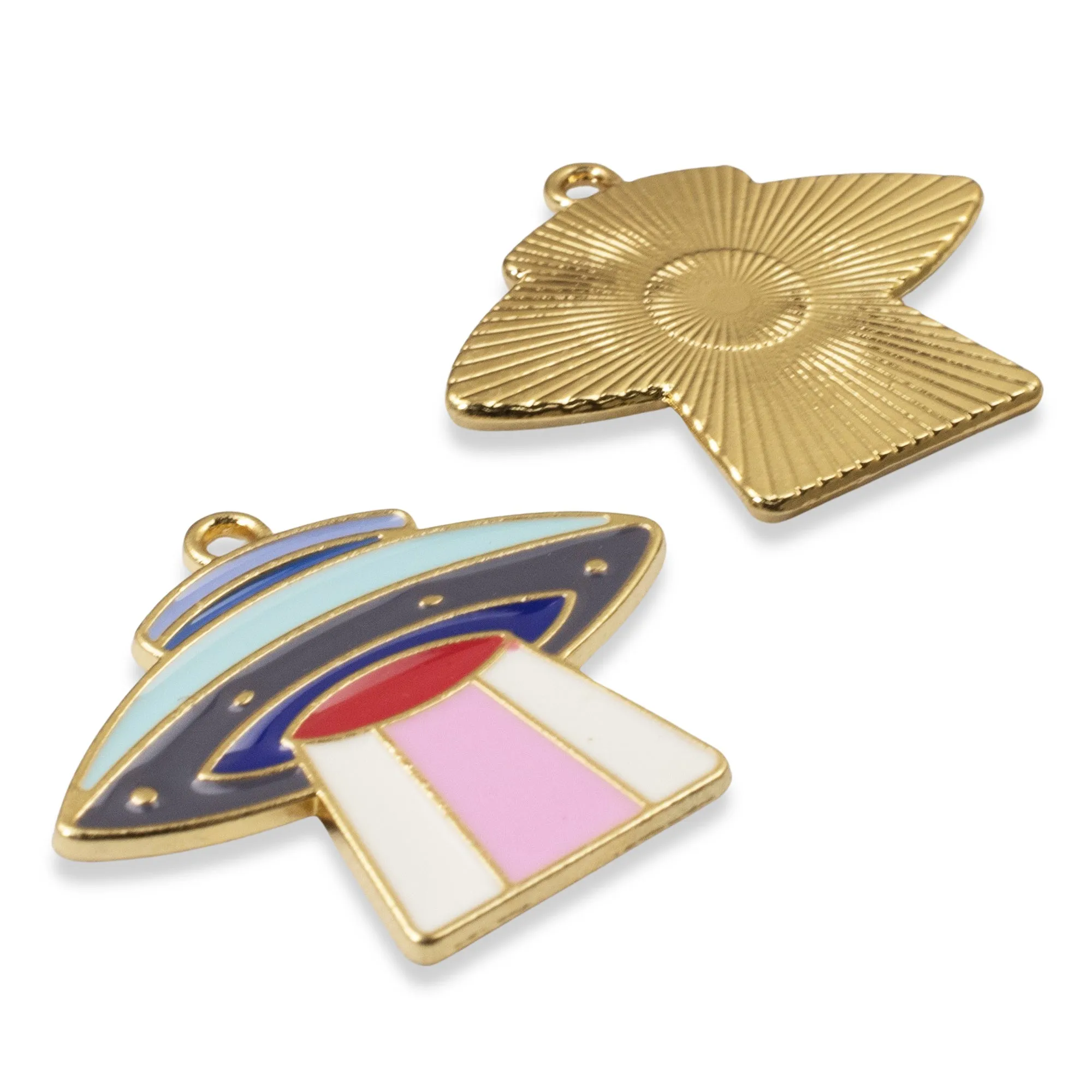 5 UFO Enamel Spaceship Pendants, Colorful Sci-Fi Charms for Space-Themed Crafts
