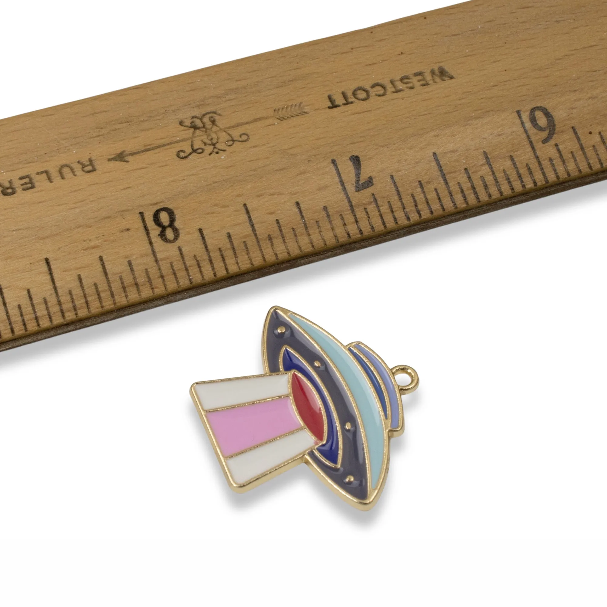 5 UFO Enamel Spaceship Pendants, Colorful Sci-Fi Charms for Space-Themed Crafts