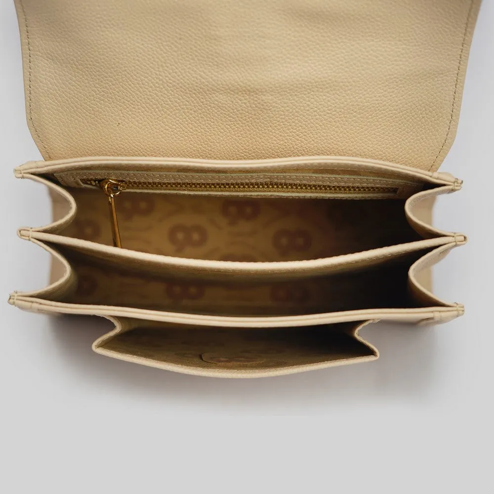 90 Feet Zoya Beige Structured Leather Sling Bag