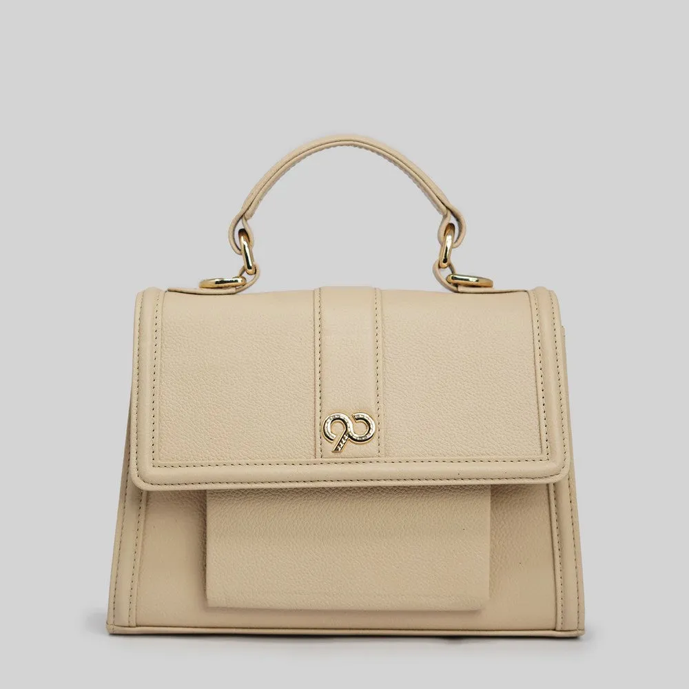90 Feet Zoya Beige Structured Leather Sling Bag