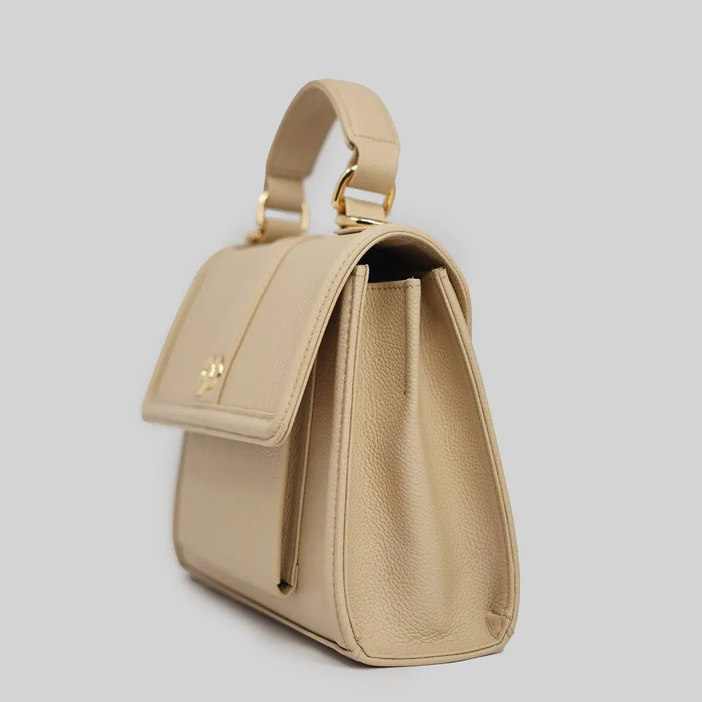90 Feet Zoya Beige Structured Leather Sling Bag