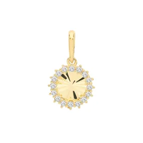 9CT GOLD CZ DIAMOND CUT ROUND PENDANT