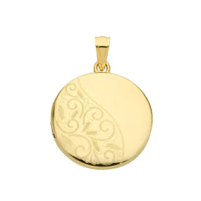9CT GOLD LEAF ENGRAVED ROUND LOCKET
