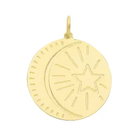 9CT GOLD MOON AND STAR DISC PENDANT