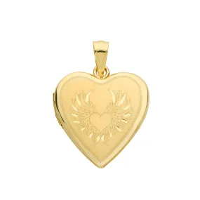 9CT GOLD WINGS ENGRAVED HEART LOCKET