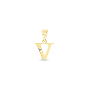 9K Gold Single Diamond 'V' Initial Pendant - DSNP-V