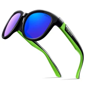 ACBLUCE Kids Polarized Sports Sunglasses TPEE Frame with Adjustable Strap for Boys Girls Age 6-12 A-bright Black/Green Frame|green Revo Lense