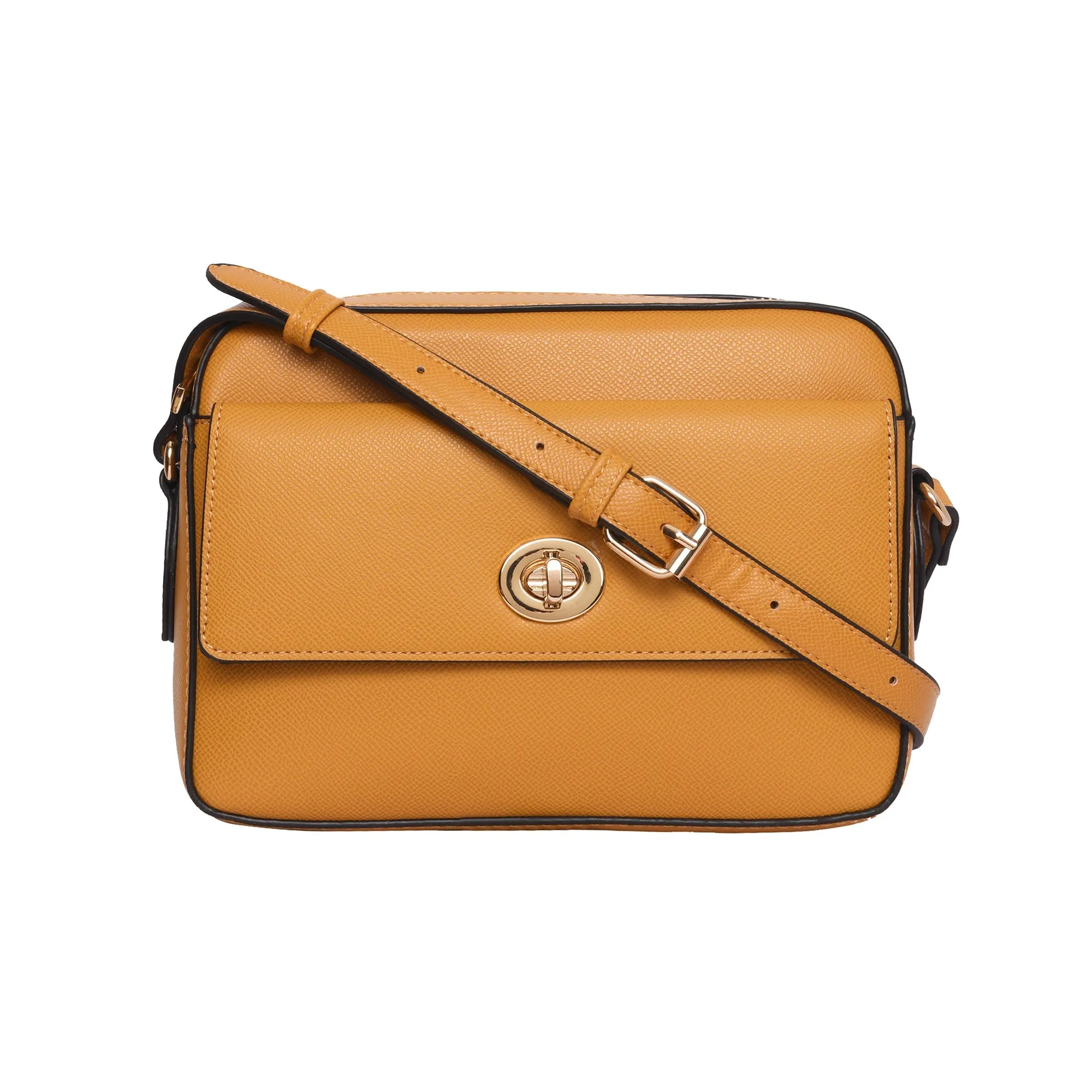 Accessorize London Women's Faux Leather Yellow Tyler Twistlock Sling Bag