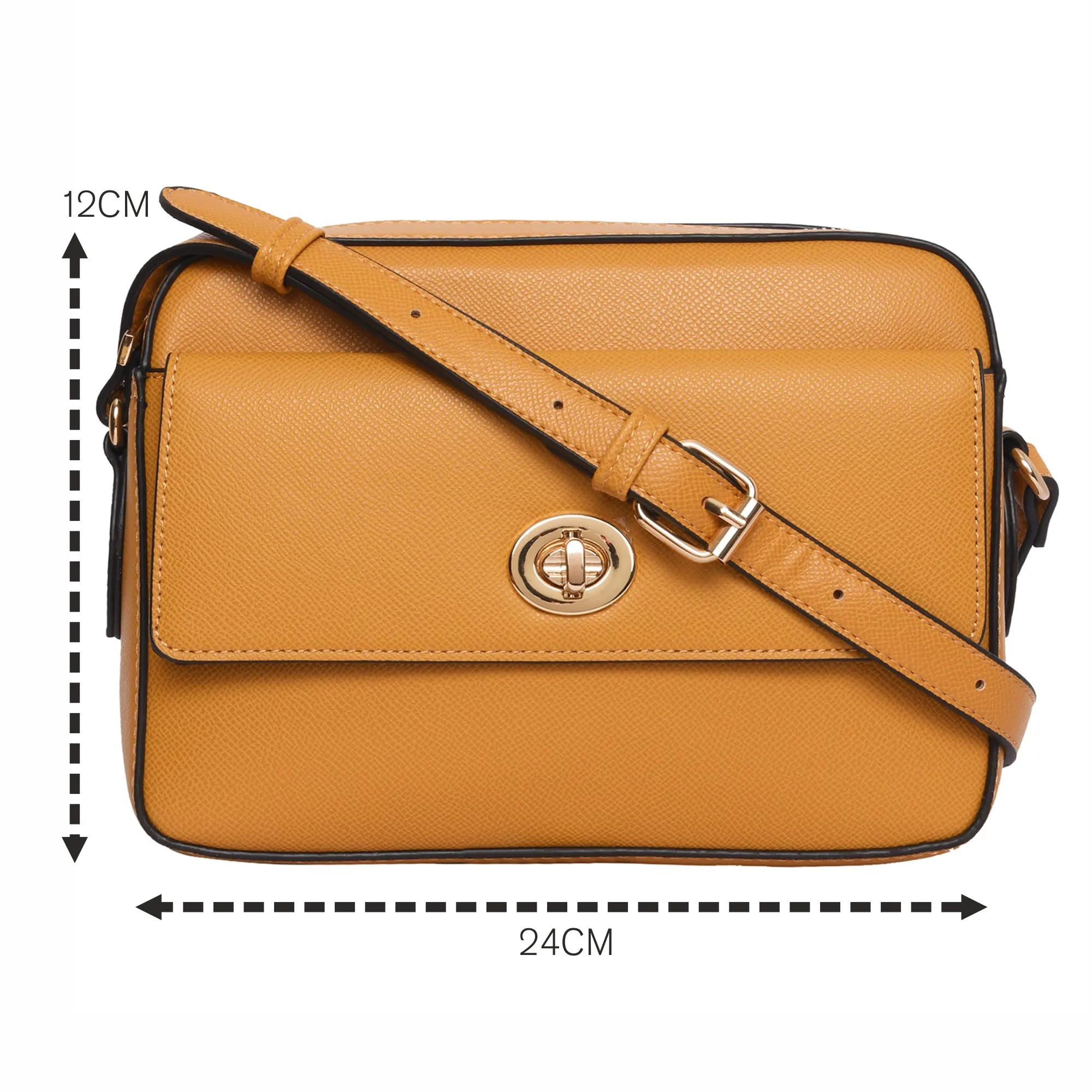 Accessorize London Women's Faux Leather Yellow Tyler Twistlock Sling Bag