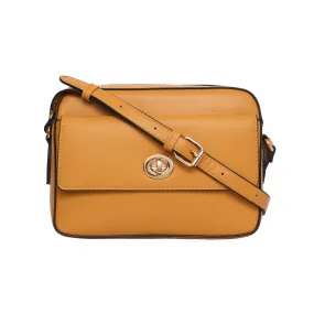 Accessorize London Women's Faux Leather Yellow Tyler Twistlock Sling Bag