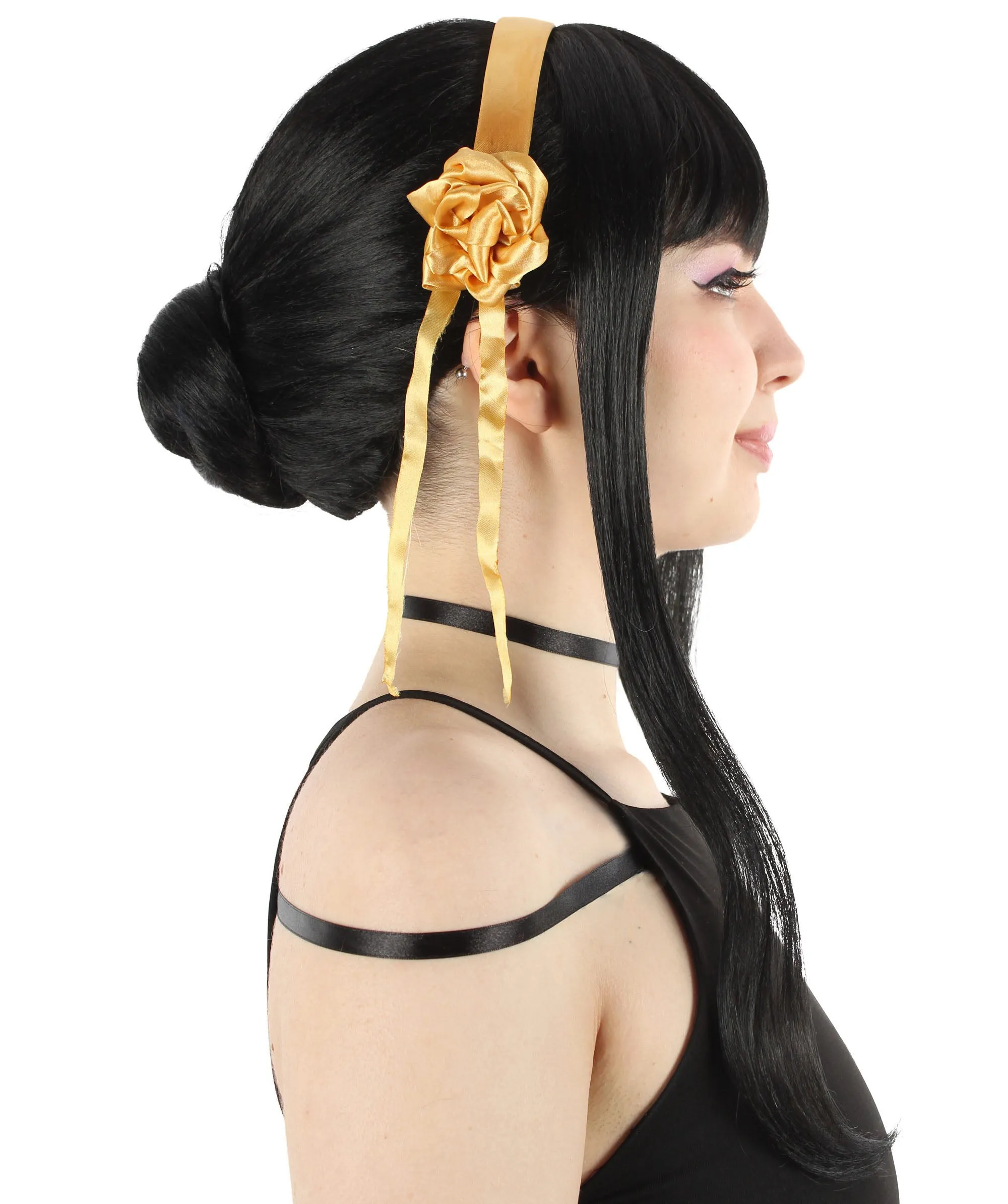 Adult Women’s Japanese Anime Series Long Black Straight Wig With Headpiece | Best for Halloween | Flame-retardant Synthetic Fiber