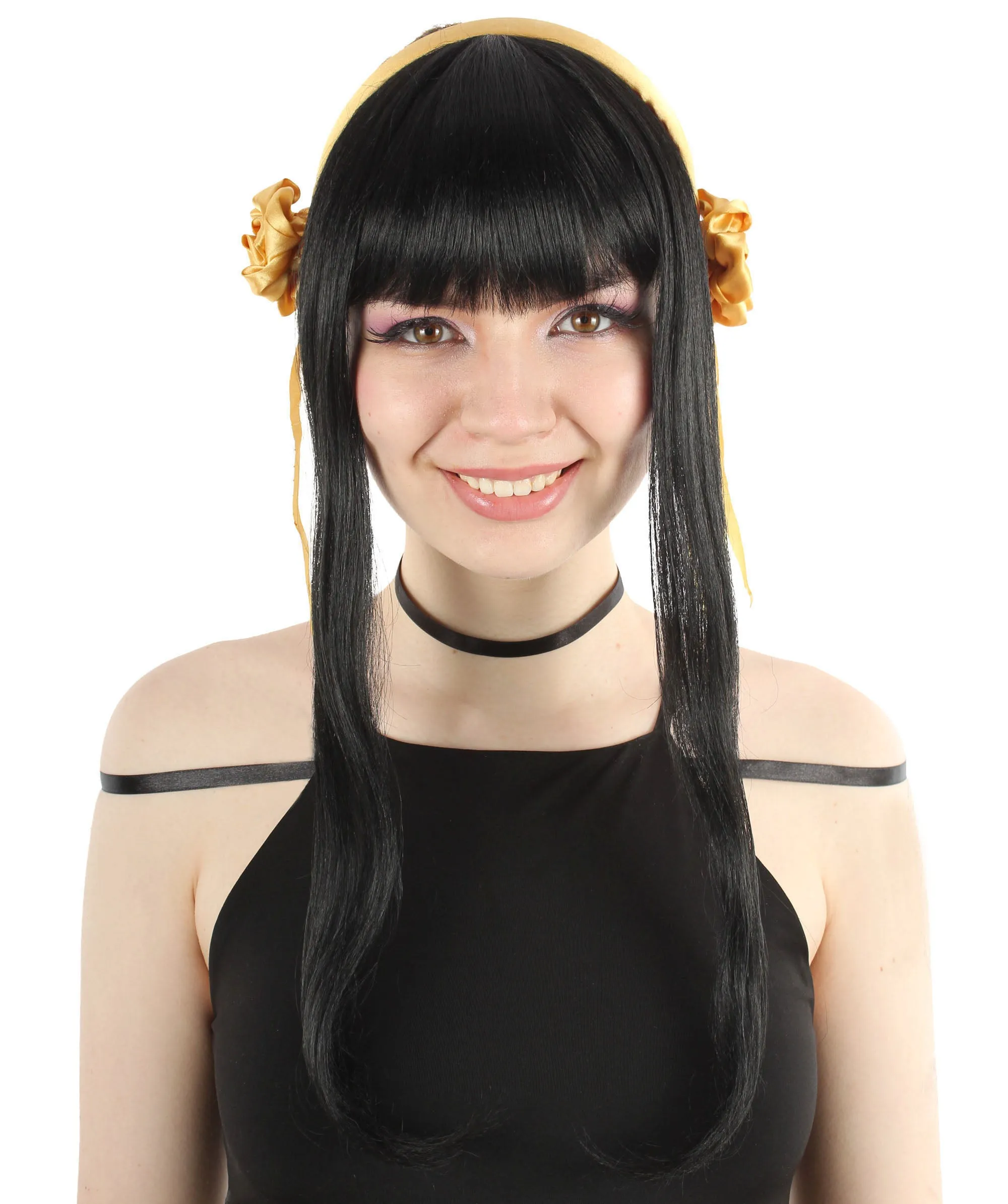 Adult Women’s Japanese Anime Series Long Black Straight Wig With Headpiece | Best for Halloween | Flame-retardant Synthetic Fiber