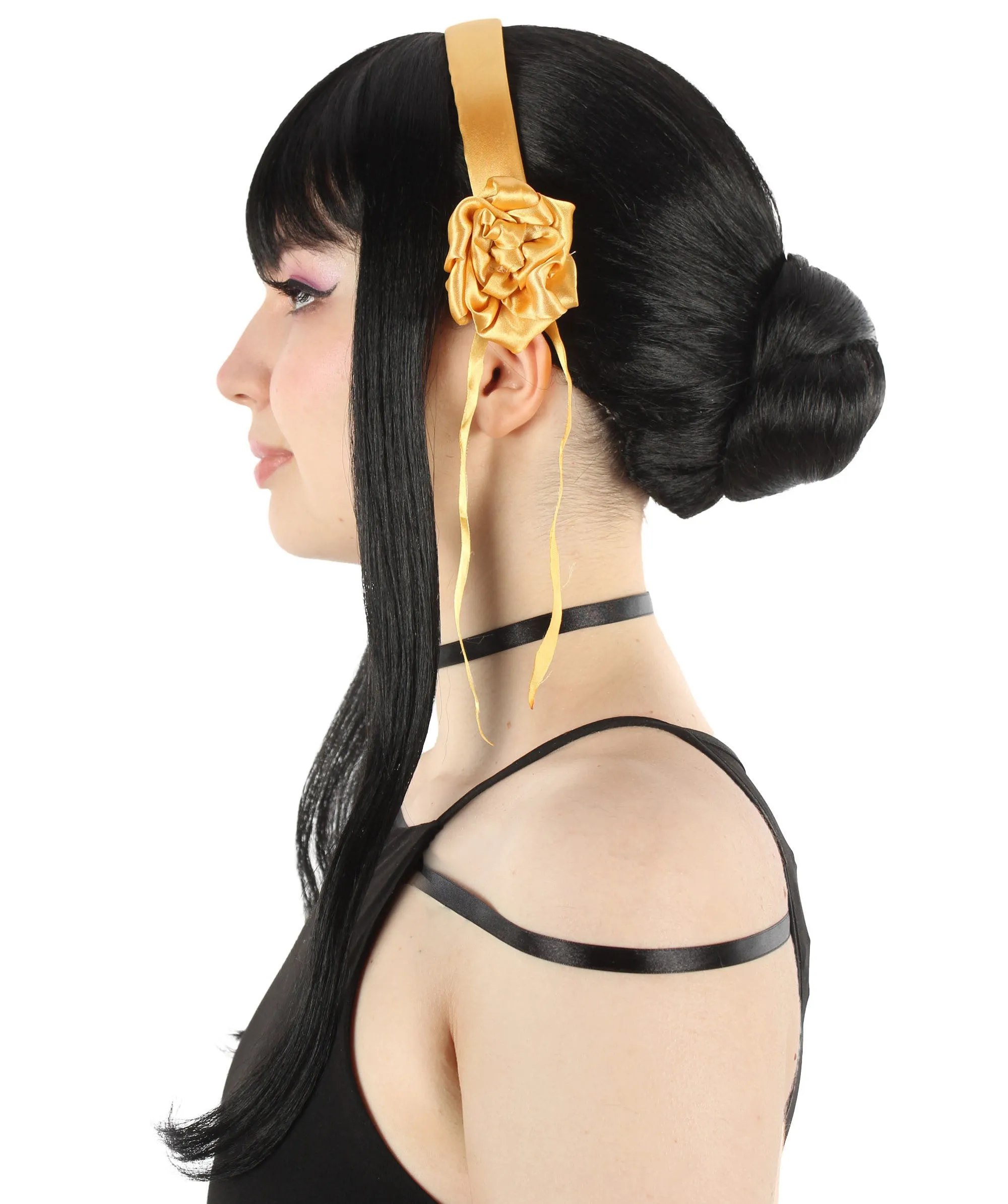 Adult Women’s Japanese Anime Series Long Black Straight Wig With Headpiece | Best for Halloween | Flame-retardant Synthetic Fiber