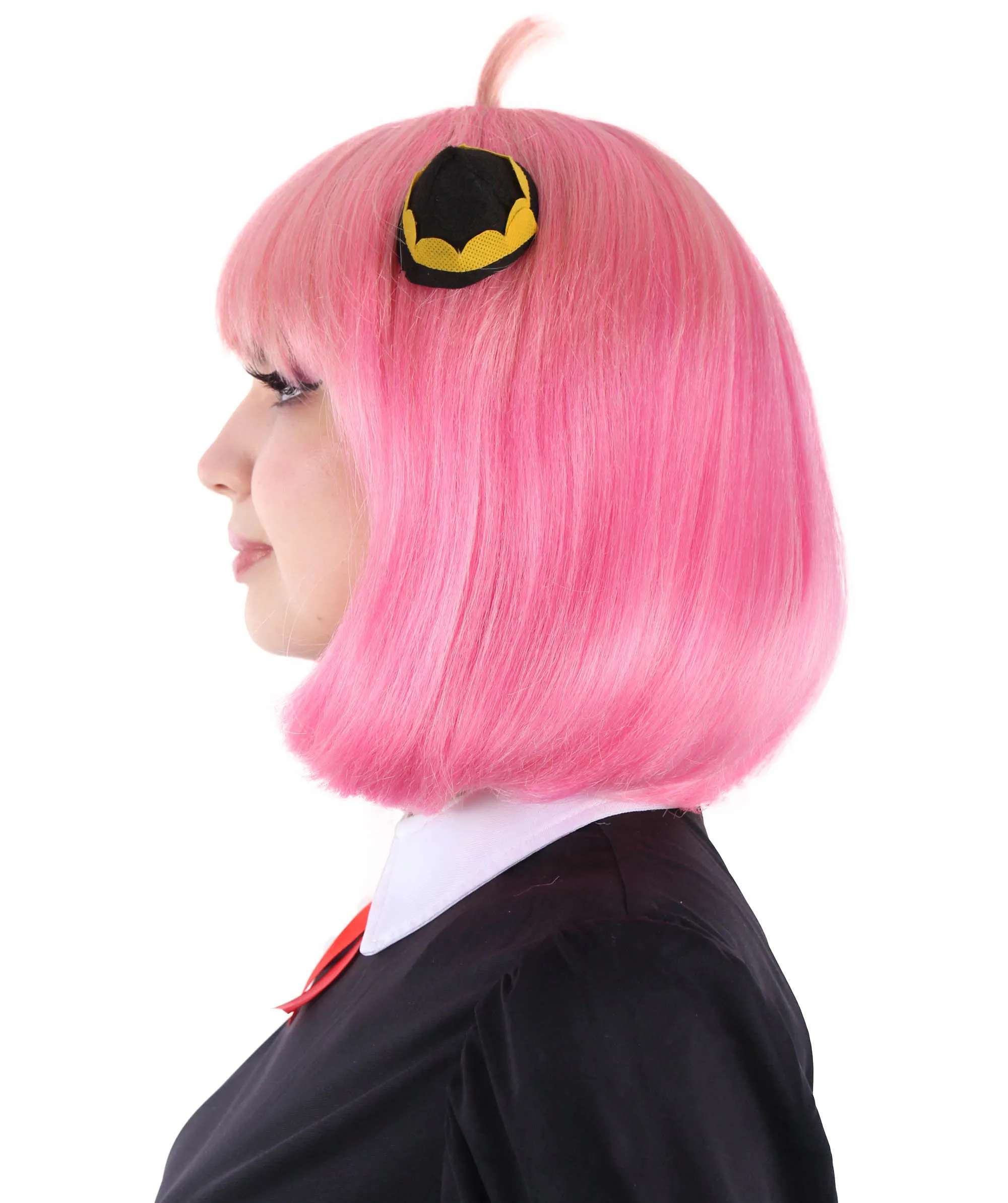 Adult Women’s Japanese Anime Series Short & Pink Straight Bob Wig | Best for Halloween | Flame-retardant Synthetic Fiber