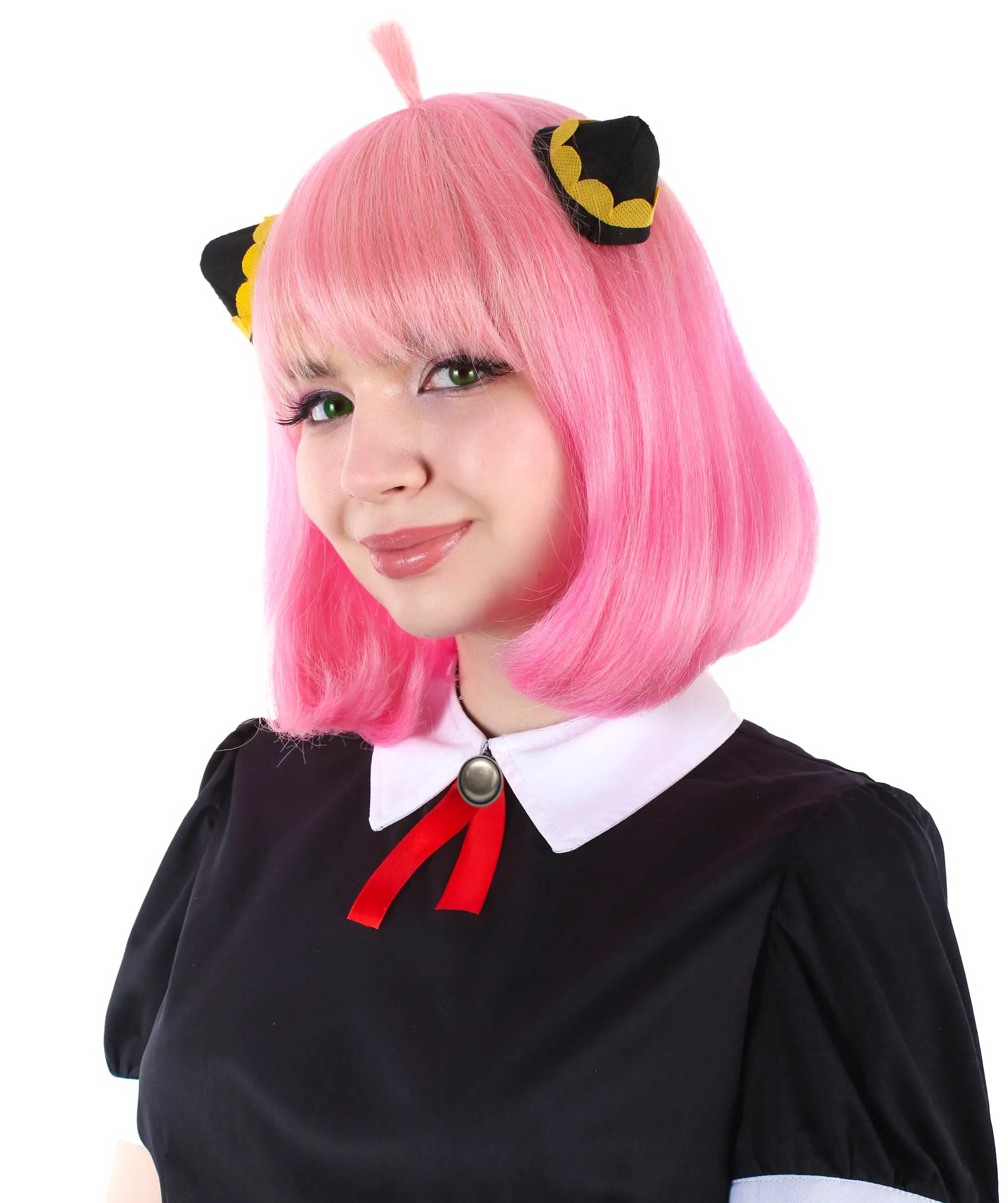 Adult Women’s Japanese Anime Series Short & Pink Straight Bob Wig | Best for Halloween | Flame-retardant Synthetic Fiber