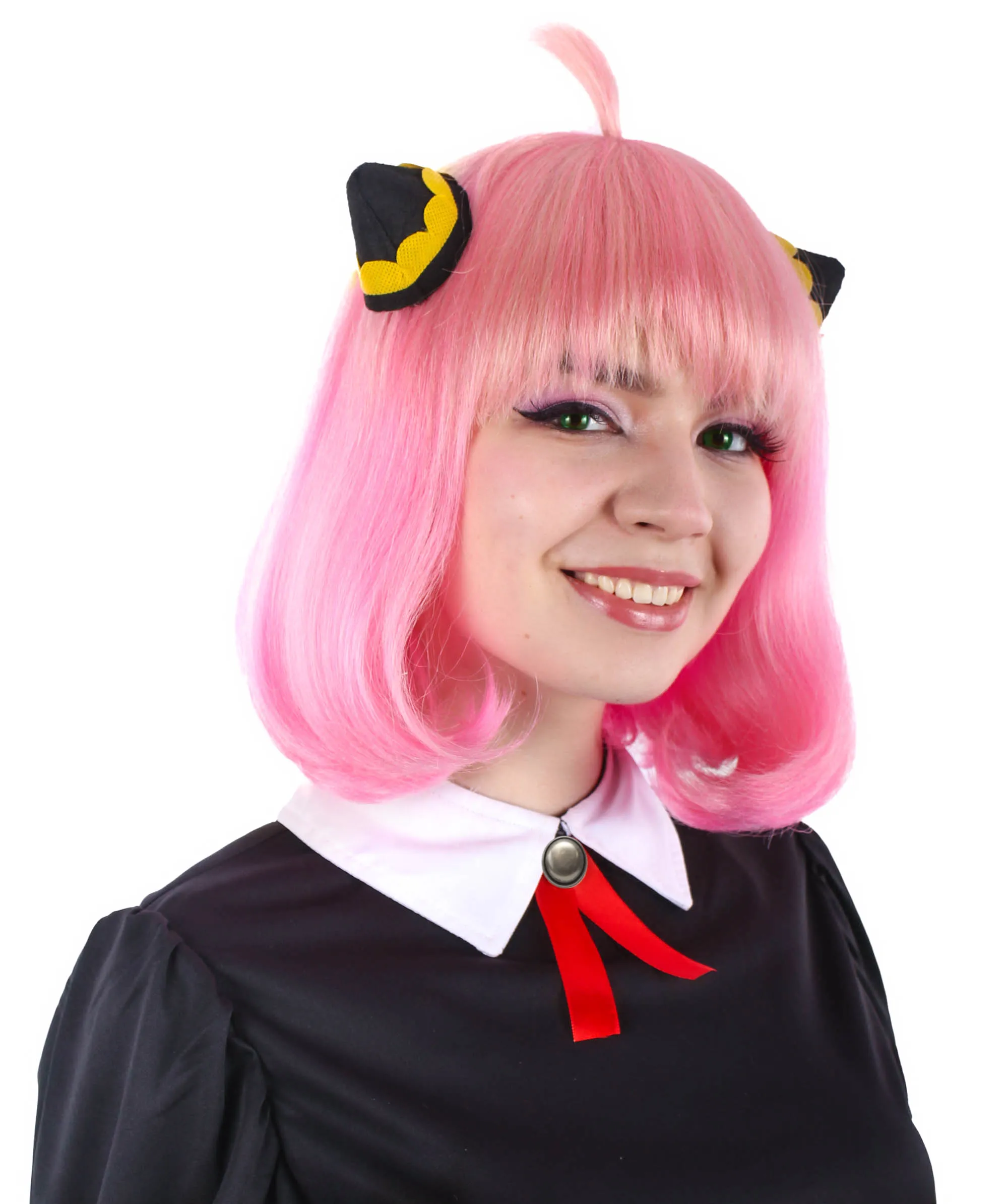 Adult Women’s Japanese Anime Series Short & Pink Straight Bob Wig | Best for Halloween | Flame-retardant Synthetic Fiber