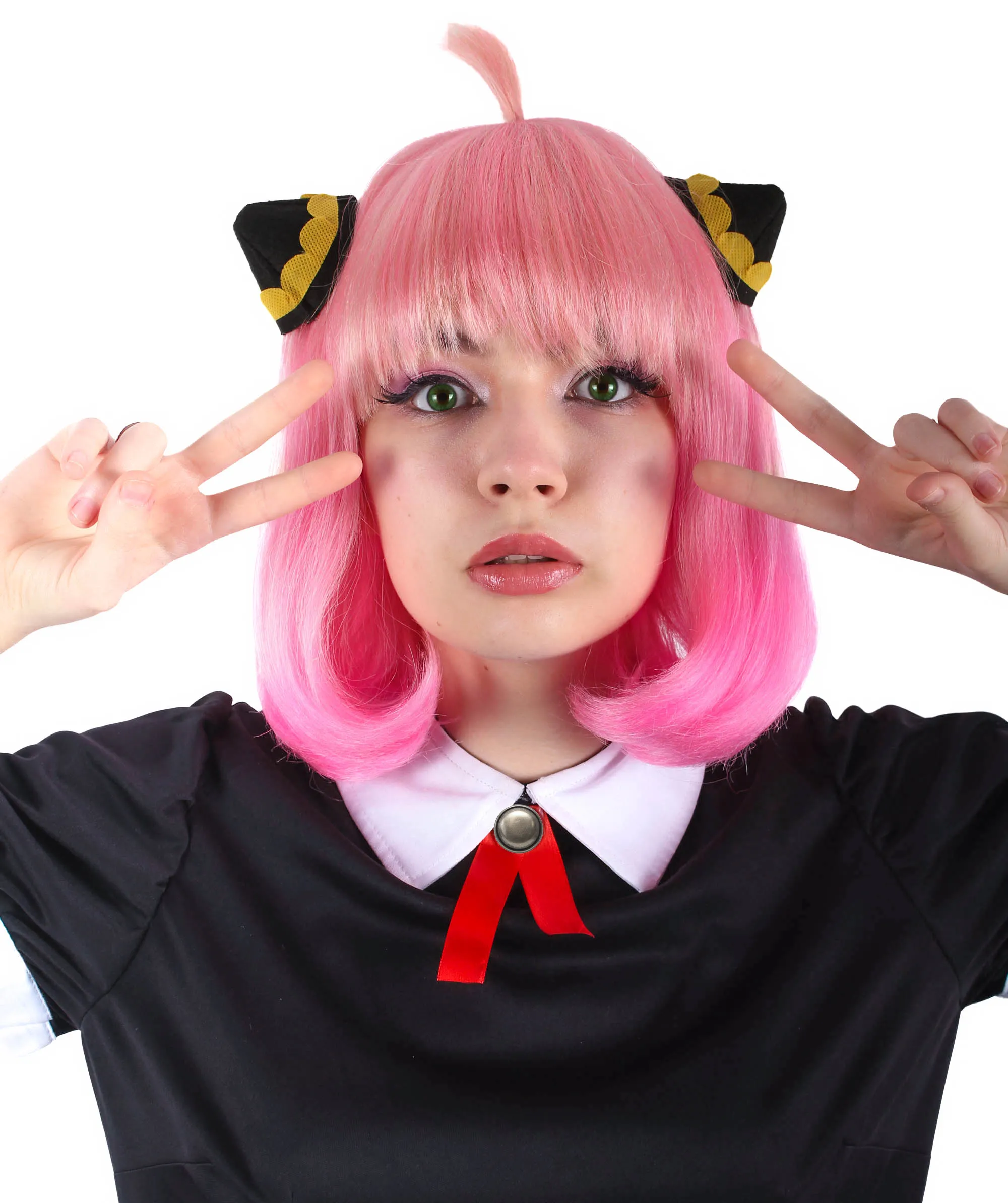 Adult Women’s Japanese Anime Series Short & Pink Straight Bob Wig | Best for Halloween | Flame-retardant Synthetic Fiber