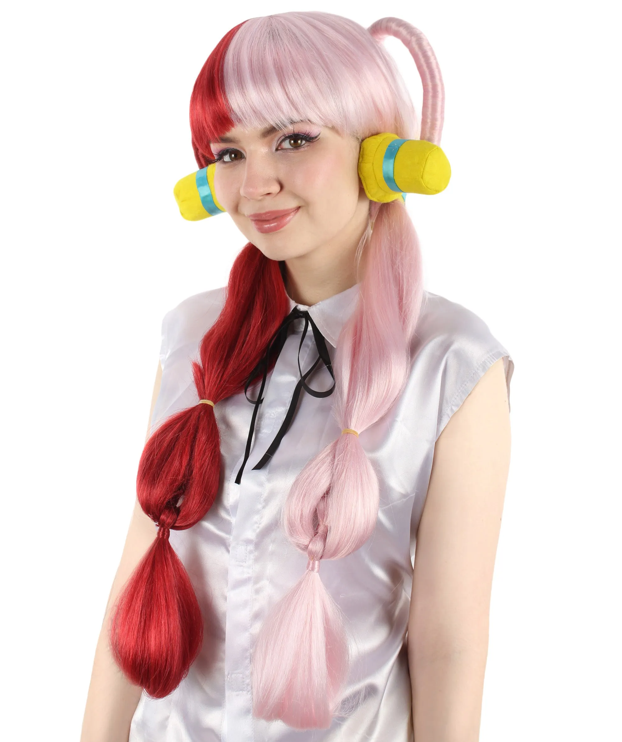 Adult Women’s Japanese Furious Manga Character Mixed Color Pink & Red Anime Wig | Best for Halloween | Flame-retardant Synthetic Fiber